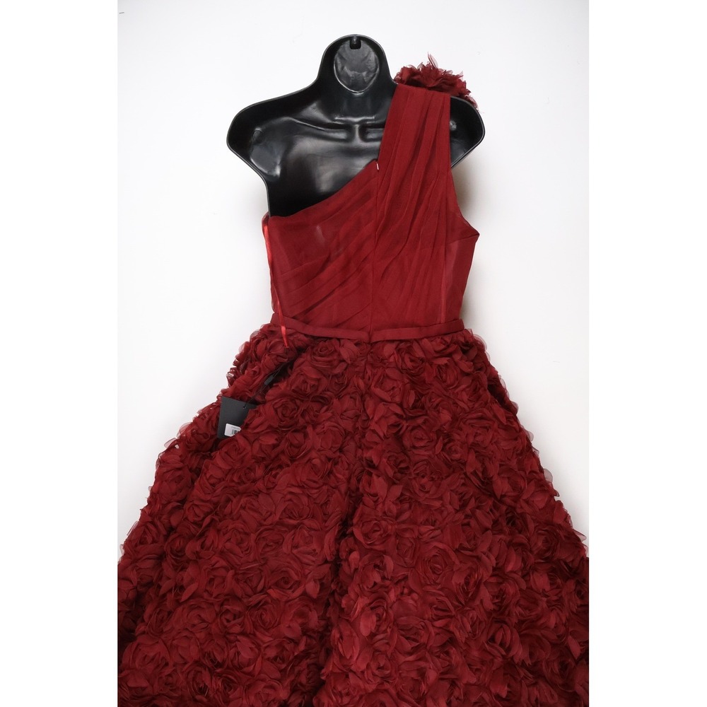 IEENA NEW Mac Duggal One Shoulder 3D Rose Cocktail Dress Wine Red 8 - Picture 2 of 8